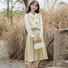 批发实拍2026春装新款时尚百搭显瘦长袖系带<b class='q'>假两件</b><b class='q'>连衣裙</b>