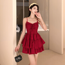 批发实拍2026夏季新款甜美淑女无袖甜蕾丝拼接打底A字连衣裙