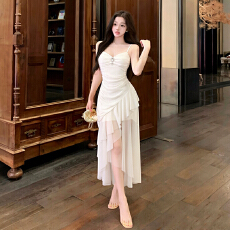 批发实拍新款性感无袖打底修身显瘦中长款网纱吊带<b class='q'>连衣裙</b>