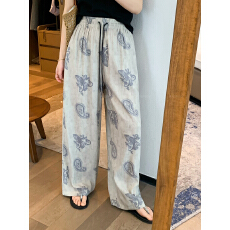批发松紧腰抽绳印花<b class='q'>阔腿裤</b>女2026春夏季新款宽松<b class='q'>显瘦</b>休闲<b class='q'>裤</b>