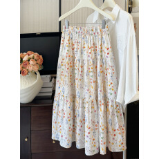 批发2026夏季新款<b class='q'>韩版</b>宽松高腰橡筋设计复古感通勤显瘦百搭碎花半身裙