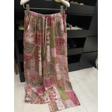 批发欧洲站复古苎麻松紧花长裤2026夏季新款时尚洋气阔腿休闲裤潮