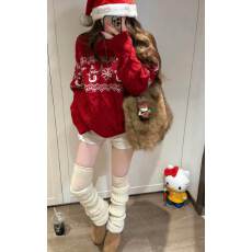 实价不减绵羊绒三根圣诞氛围感圆领毛衣宽松厚实针织复古上衣