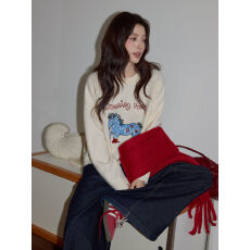 批发实价不减【绵羊绒三根<b class='q'>可爱</b>风小马图案圆领女宽松毛衣可外穿打底衫