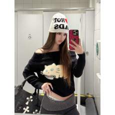 批发实价不减【绵<b class='q'>羊绒</b>三根+仿貂美式猫咪提花一字肩<b class='q'>毛衣</b>修身显瘦上衣