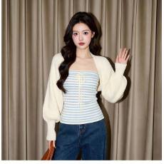 批发实价不减绵<b class='q'>羊绒</b>条纹抹胸针织<b class='q'>开衫</b>女春装独特漂亮长袖上衣两件套