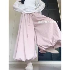 批发粉色<b class='q'>甜美</b>花苞裙裤女秋季2025新款小个子高腰灯笼裤宽松休闲阔腿裤