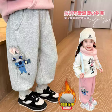 批发兔子警官女童加绒卫裤2026新款<b class='q'>儿童</b>冬装一体绒加厚休闲裤运动长裤