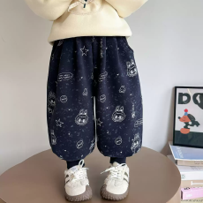 批发男童女童加绒裤子2026秋冬季一体绒儿童洋气收脚卫裤加厚哈伦裤潮