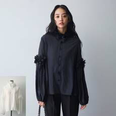 批发实拍 春秋重工手工花瓣装饰叠穿女长袖<b class='q'>衬衣</b>时尚女上衣灯笼袖<b class='q'>衬衫</b>