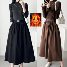 批发实拍 秋冬修身长袖收腰长裙仿羊绒叠穿厚保暖<b class='q'>连衣裙</b>送项链送腰带