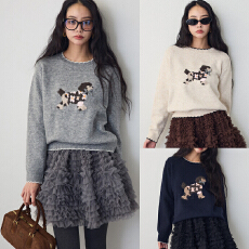 批发实拍 卡通提花花边圆领毛衣针织衫+蓬蓬半身短裙 时尚减龄两件套