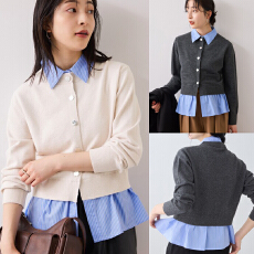 批发实拍  2026年春季新款女假两件宽松<b class='q'>短款</b>衬衫叠搭风金属扣针织<b class='q'>开衫</b>