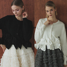 批发实拍春季新款手工蝴蝶结装饰闪闪长袖针织开衫+<b class='q'>网纱</b>蛋糕长<b class='q'>裙</b> <b class='q'>套装</b>