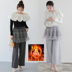 批发实拍 2026年春秋冬<b class='q'>网纱</b>拼接阔腿裤女直筒休闲加绒加厚保暖裤子