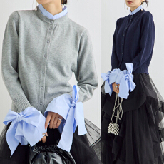 批发<b class='q'>实拍</b>  大量货 春夏薄针织小开衫 蝴蝶结装饰假两件针织小<b class='q'>外套</b>上衣