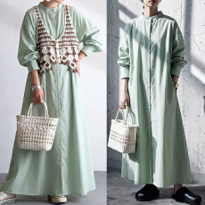 批发实拍 大量货 春夏新款OL休闲纯色长衬衣长裙 时尚长袖<b class='q'>开衫</b>长裙