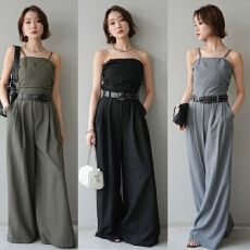 批发实拍 大量货 新款时尚<b class='q'>OL</b>白领简约吊带连体裤 女休闲长裤子送腰带