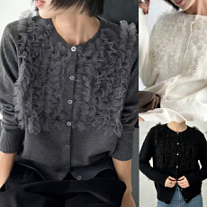批发实拍 大量货 重工<b class='q'>网纱</b>花边装修时尚春秋薄针织外套 女花边小开衫