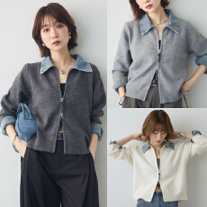 批发实拍 大量货 春秋新款女翻领牛仔女开衫毛衣时尚假两件女上<b class='q'>衣外套</b>