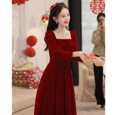 批发胖MM大码丝绒敬酒服简单订婚礼服裙气质显瘦新娘回门服秋冬小个子