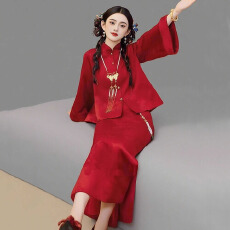 批发新娘改良旗袍半身裙<b class='q'>敬酒</b><b class='q'>服</b>上衣两件套2025新款胖mm订<b class='q'>婚礼</b><b class='q'>服</b>套装