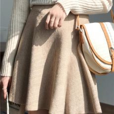 批发针织半身裙女<b class='q'>春</b>季高腰a字伞裙半裙白色冬裙百褶裙卡其短裙子