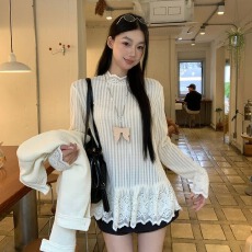 批发原版面料 上衣设计感小众蕾丝花边长袖<b class='q'>T</b><b class='q'>恤</b>小众别致内搭打底衫