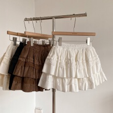 批发灯芯绒~秋冬韩系小个子甜美蕾丝花边蛋糕裙女<b class='q'>高腰</b>显瘦蓬蓬半身裙