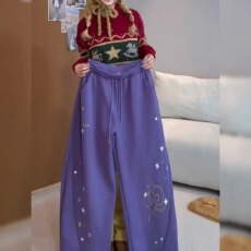 批发纯棉复合380松紧腰带裤男女高街刺绣宽松阔腿裤秋冬痞帅<b class='q'>休闲裤</b>