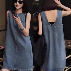 批发牛仔背带裙女夏季2026新款韩版大码无袖背心马夹坎肩A字<b class='q'>连衣裙</b>潮