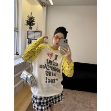 批发克雪花棉美式复古撞色波点字母印花女春秋夏<b class='q'>长袖</b>宽松防晒上衣