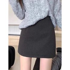批发灰色高腰毛呢半身裙女秋<b class='q'>冬</b>季新款防走光显瘦小个子a字包臀短裙