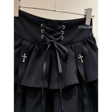 批发辣妹黑色绑带蓬蓬蛋糕裙女秋冬季新款设计感<b class='q'>高腰</b>半身短裙 上新款