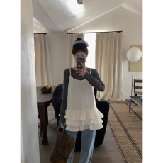 批发夏季新款白色下摆荷叶边吊百搭时尚显瘦气质简约休闲<b class='q'>韩版</b>