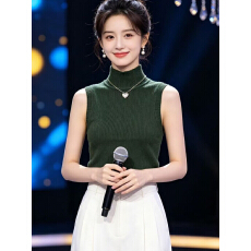 批发<b class='q'>夏季</b>新款设计感甜美时尚半高领纯色坑条显瘦软糯背心百搭