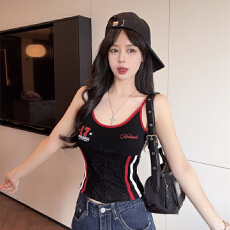 批发<b class='q'>夏季</b>新款甜酷撞色字母印花吊带背心女设计感修身一体式带胸垫上