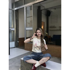 批发可爱甜美<b class='q'>印花</b>短袖T恤女夏季正新款百搭时尚显瘦气质简约