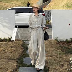 批发老钱风高端衬衫套装女春季气质轻奢通勤<b class='q'>高腰</b>休闲裤显瘦两
