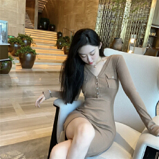 批发早秋纯欲风性感辣妹包臀连衣裙修身<b class='q'>v领</b>短裙小个子时尚气质打底