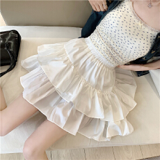 批发法式百搭蛋糕裙半身裙女<b class='q'>夏季</b>高腰小个子荷叶边a字裙新款