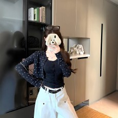 批发<b class='q'>韩</b>系碎花长袖开衫背心两件套女春秋季穿搭修身显瘦巨好看绝美上