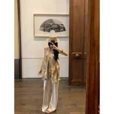 批发设计感豹纹串珠露背挂脖吊带背心女<b class='q'>夏季</b>宽松无袖外穿辣妹小众上