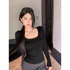 批发<b class='q'>韩</b>版U领打底t恤上衣女新款修身显瘦内搭百搭时尚气质
