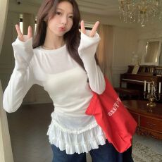批发MR芭蕾风花边下摆<b class='q'>打底衫</b>女春夏季叠穿上衣显瘦长袖新款