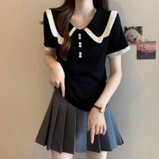 批发大码女装夏季宽松韩版娃娃领小衫胖显瘦休闲短袖新款百搭