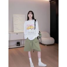 小众白色复古印花长袖T恤女夏新款慵懒风宽松显瘦上衣圆领
