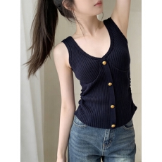 批发带胸垫深圳南油高端女装纯欲风藏蓝色吊带背心秋<b class='q'>冬</b>修身内搭上衣