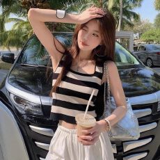 批发法式小资薄款撞色<b class='q'>条纹</b>吊带背心女外穿夏季设计感内搭打底短款上