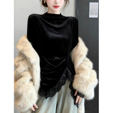 拼接长袖t恤女春秋修身显瘦不规则打新款百搭时尚气质